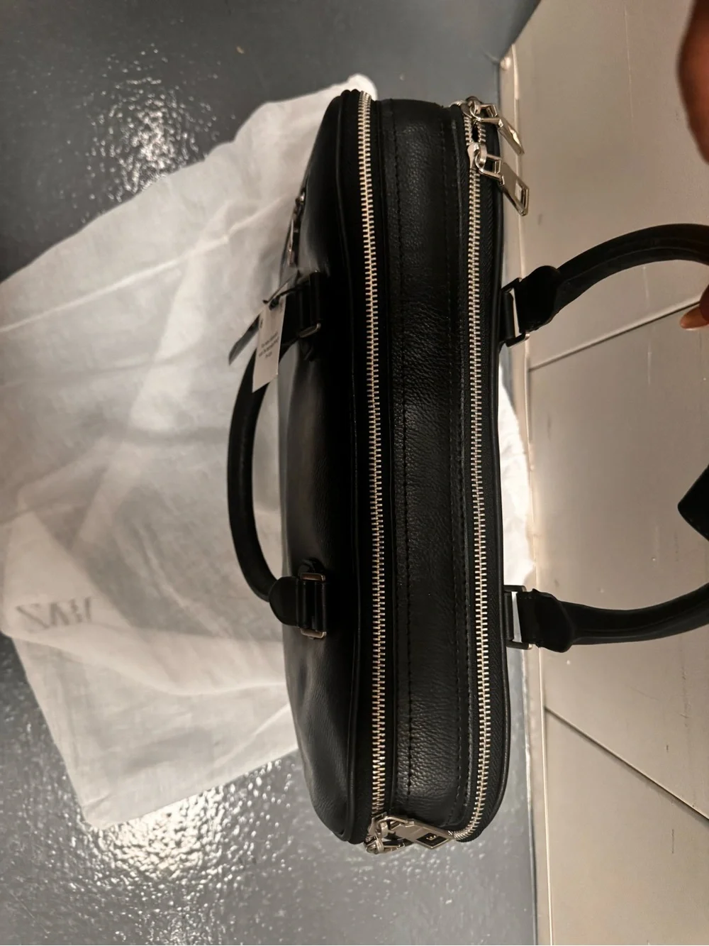 Zara Black Leather Structured Briefcase
